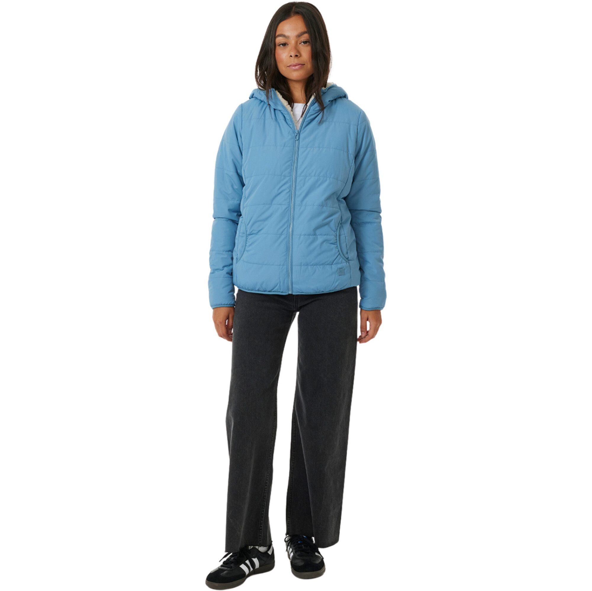Chaqueta Anoeta Long Line Para Mujer RIP CURL - Impermeable, Acolchada, Forro Sherpa, Corte Regular, Color Washed Black